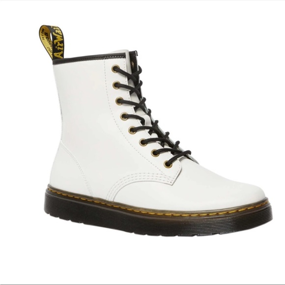 DR. MARTENS Zavala Combat Boot in White Leather Size 10 8 Eyelet NEW NWOT Laceup - Picture 2 of 2